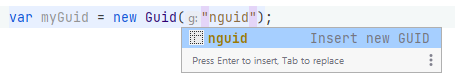 JetBrains Rider: Inset GUID via live template
