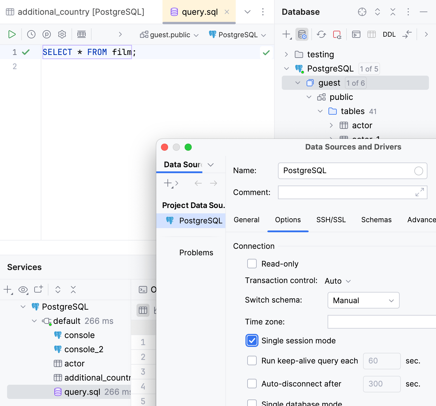 Queries from multiple SQL files run in a sigle session