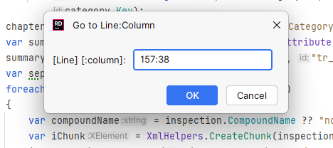 JetBrains Rider: Go to Line dialog