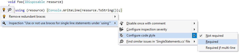 Changing code style preference for braces