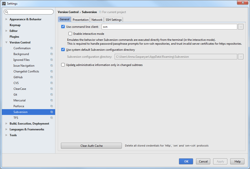 SVN diagnostics. SVN settings