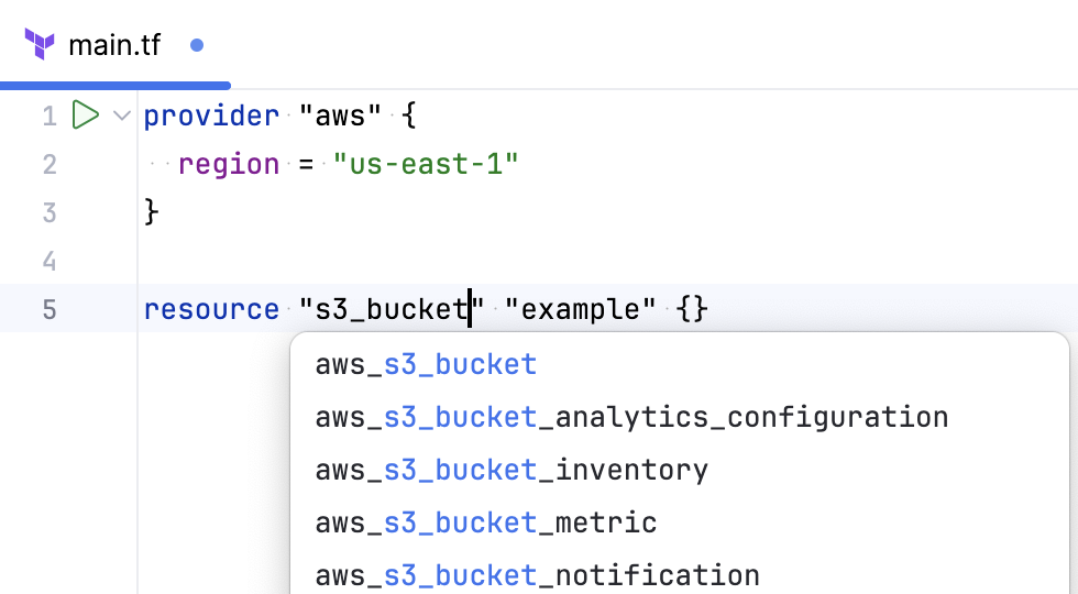 Terraform resource completion