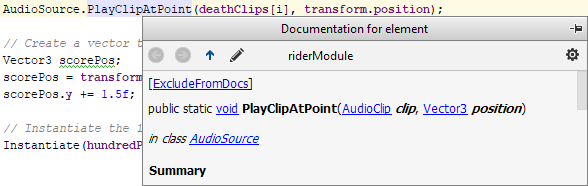 JetBrains Rider: Unity quick documentation