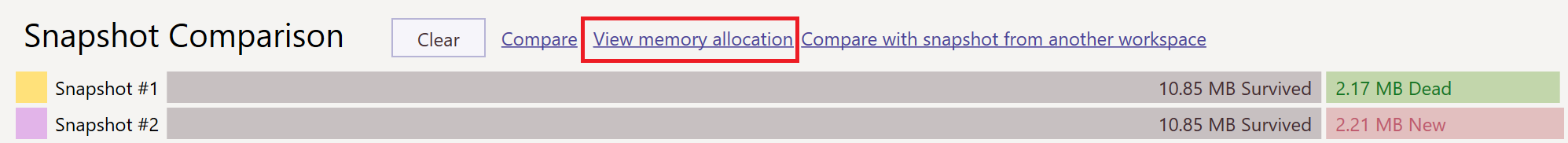 View Memory Allocation Two Snapshots