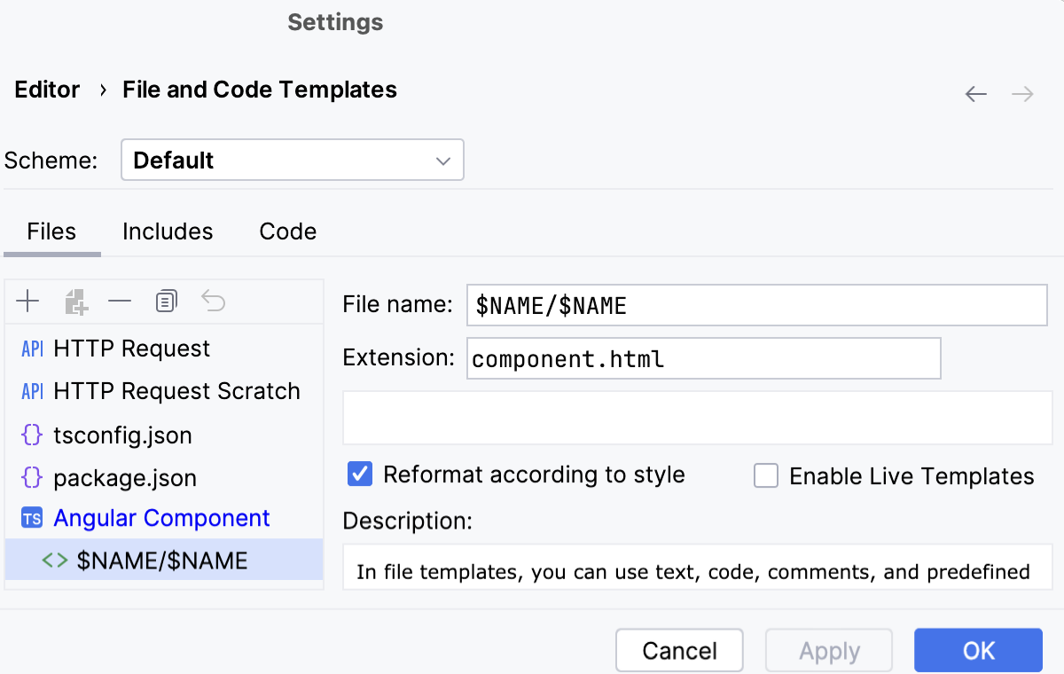 Create child template: component.html