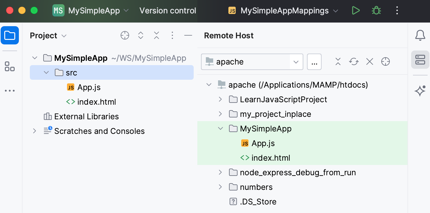 The structure of local folders differs from the folder structure on the remote web server