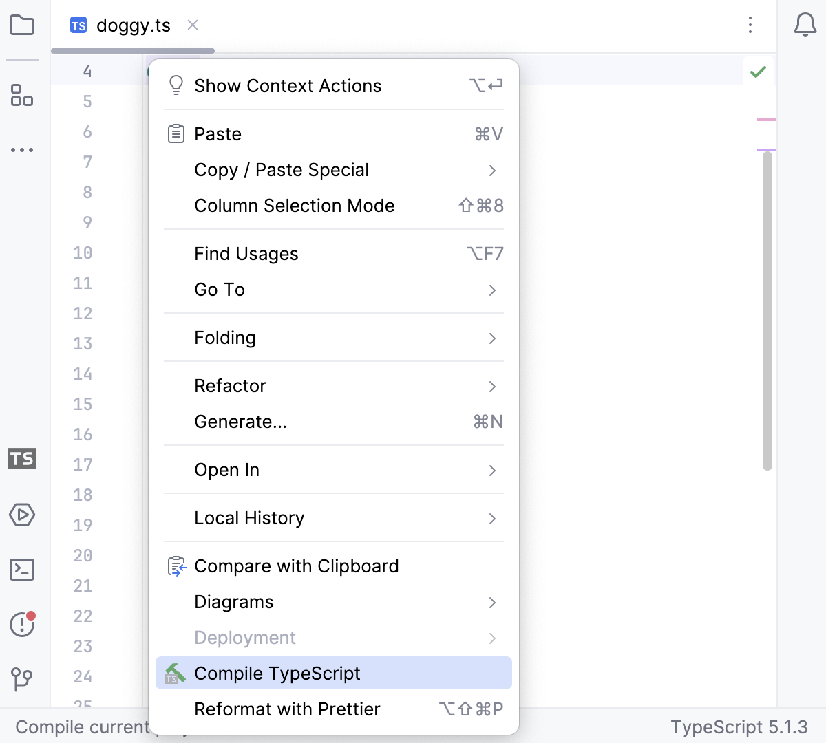 Compile TypeScript from context menu of a file