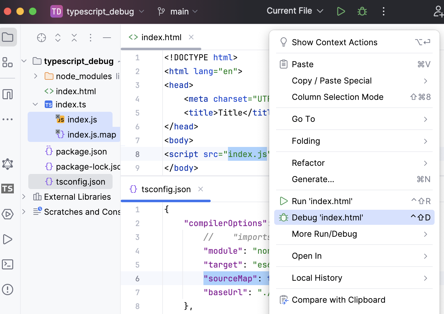 Debug client-side TypeScript on the built-in server