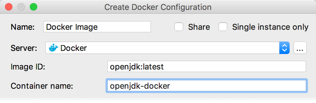 The Create Docker Configuration dialog