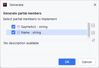 JetBrains Rider: Generating partial members