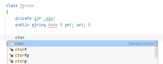 JetBrains Rider: IntelliSense for generating constructors.