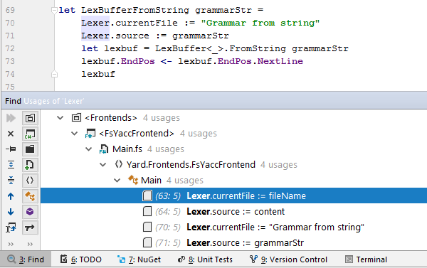 JetBrains Rider: F# find usages