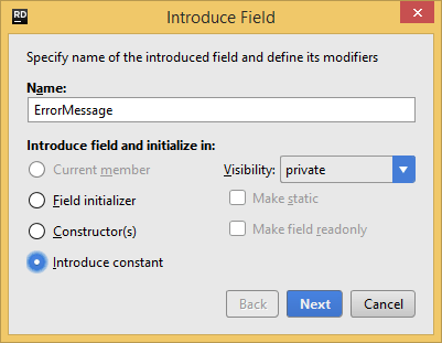 JetBrains Rider: Introduce Field refactoring