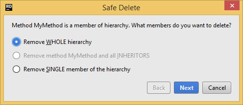 JetBrains Rider. Safe Delete refactoring