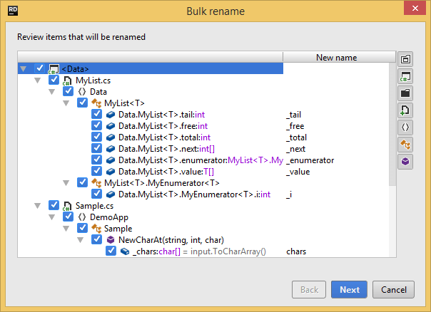 Fix in scope: bulk rename