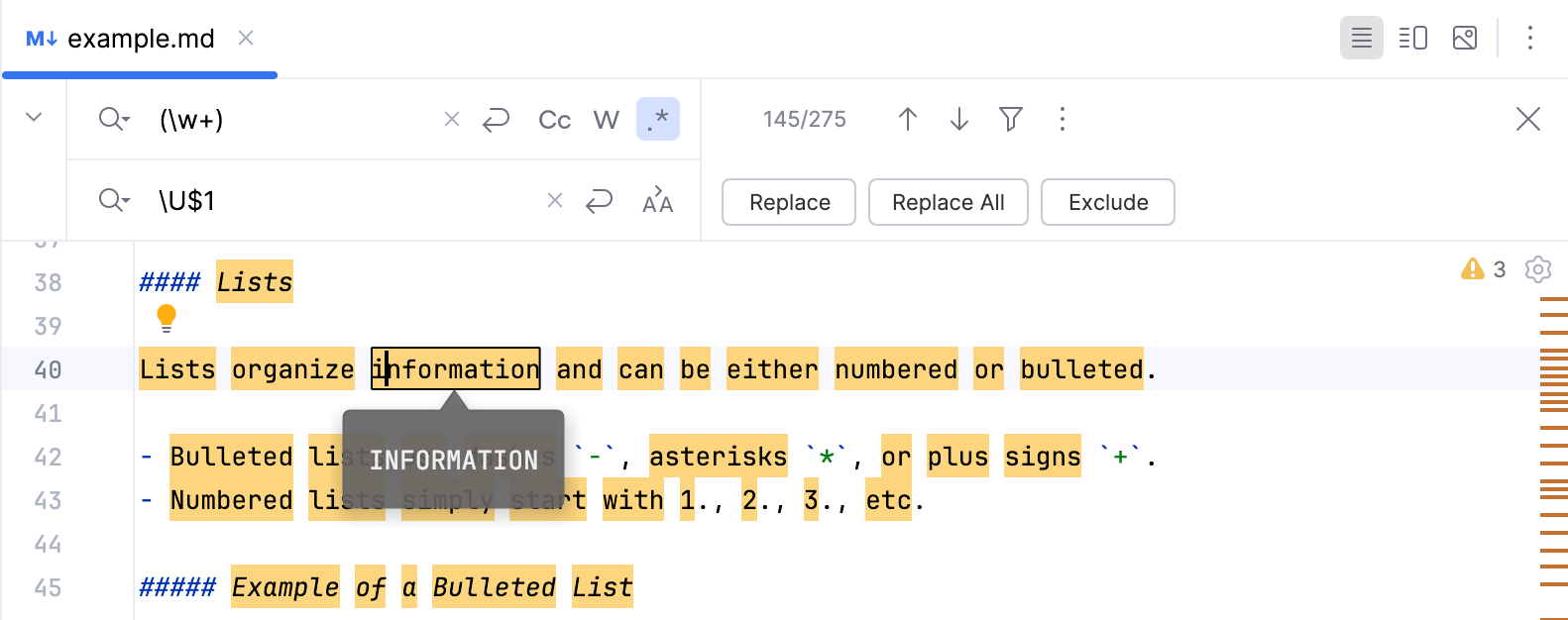 Switch to the uppercase character example