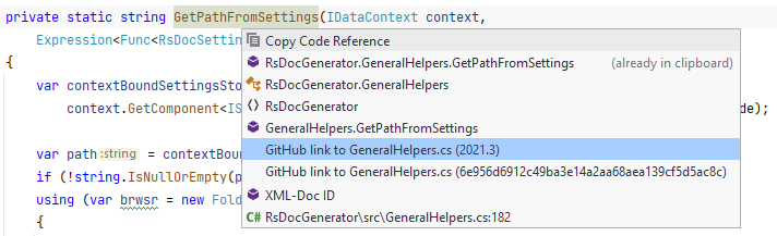 JetBrains Rider: Copying code reference to clipboard