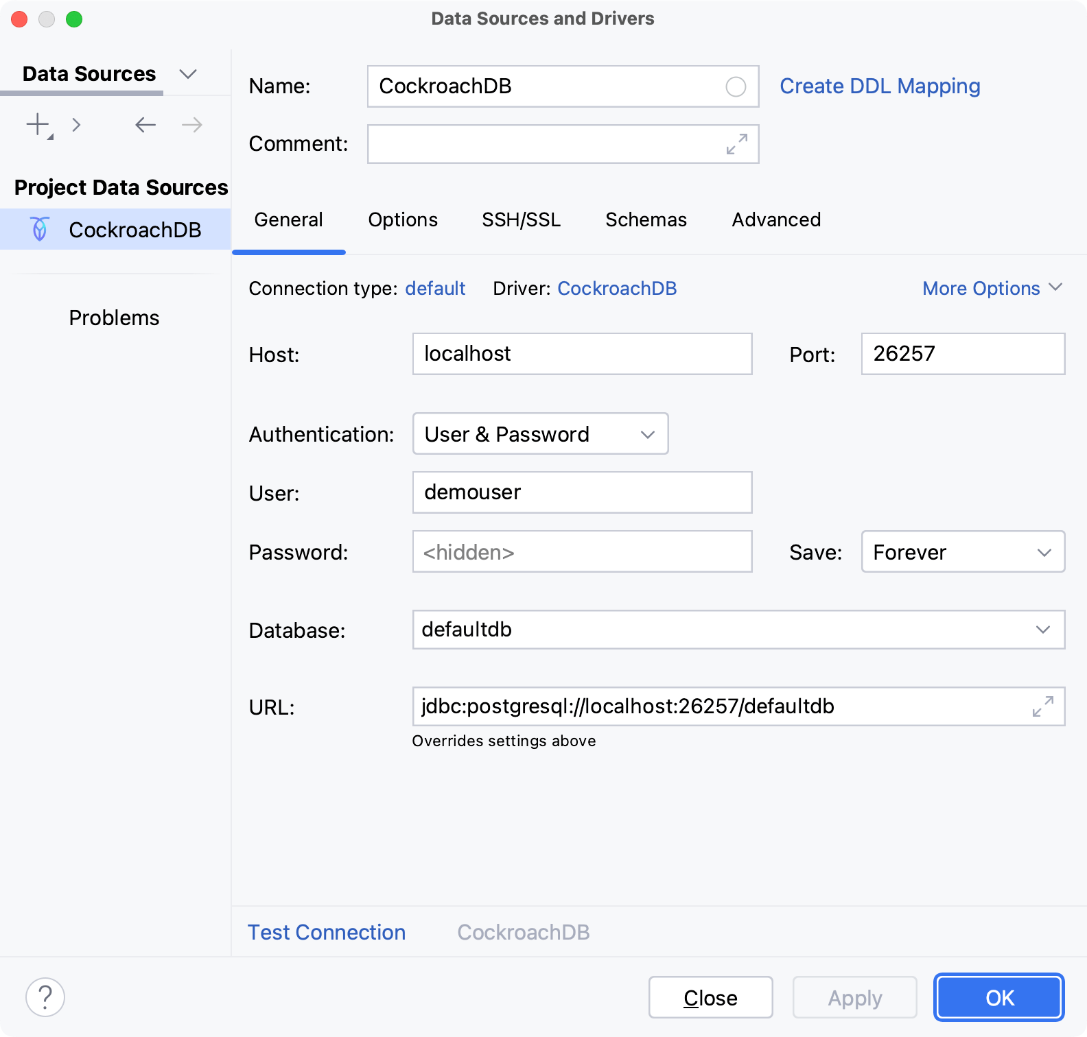 Database connection details