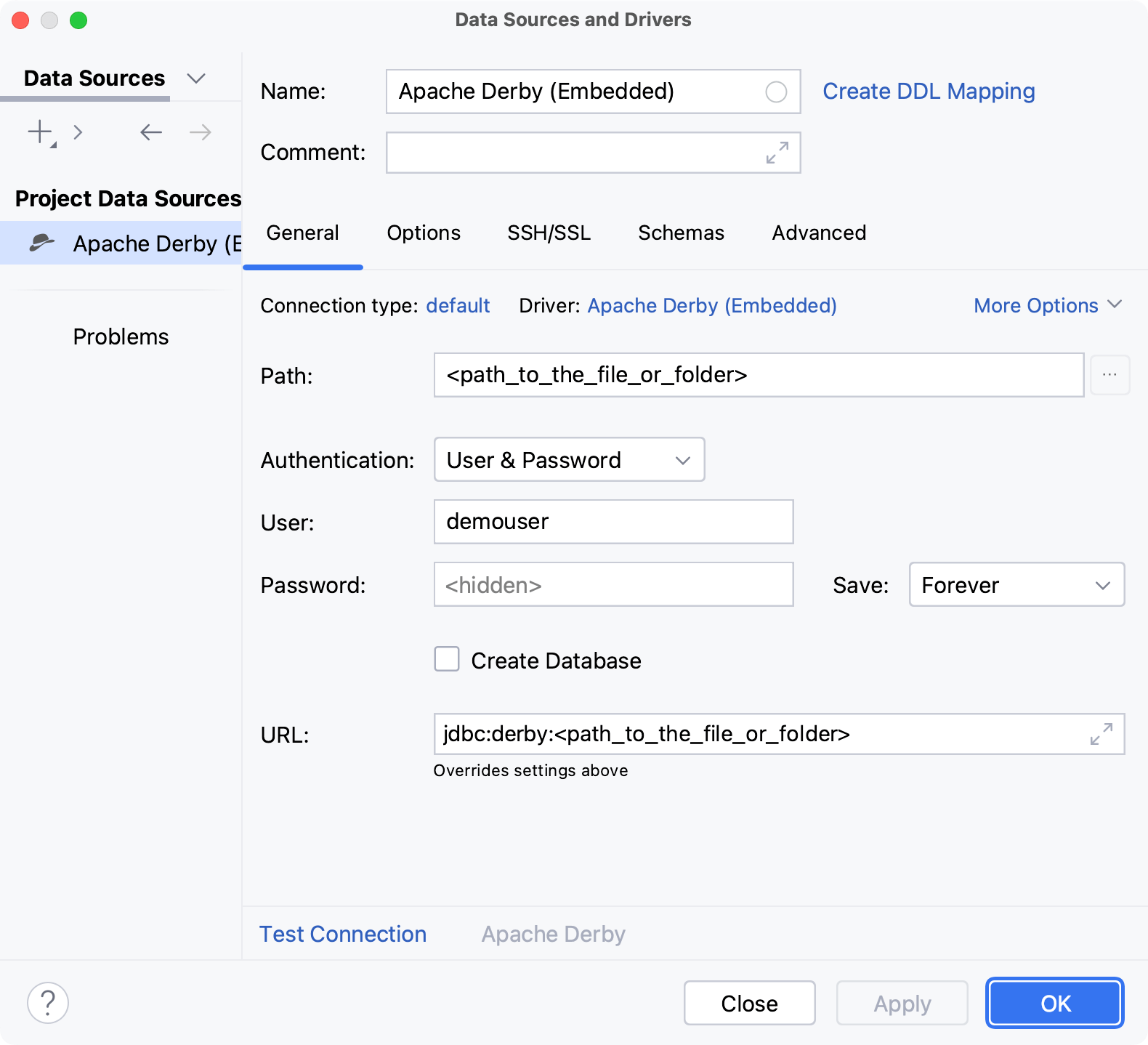 Database connection details