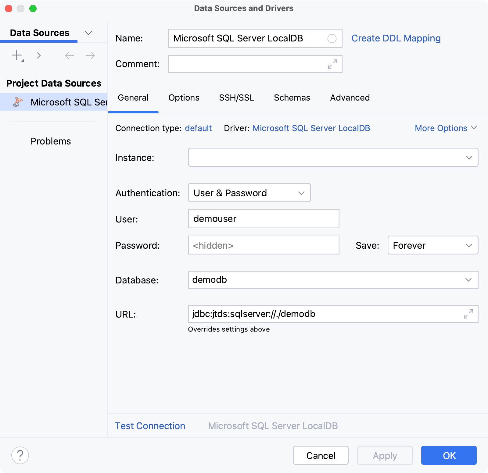 Database connection details