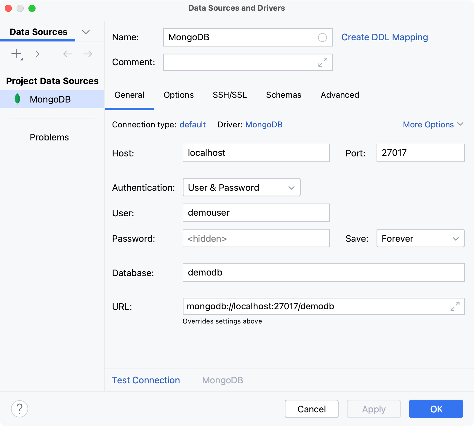 Database connection details