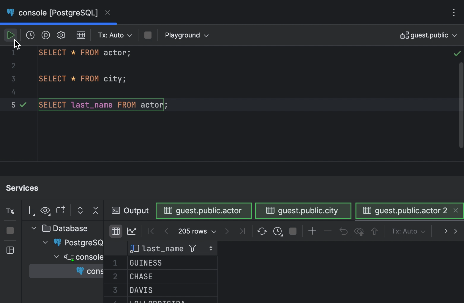 Run queries | JetBrains Rider Documentation
