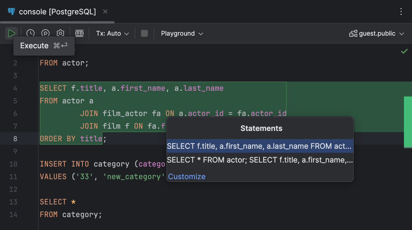 Run queries | JetBrains Rider Documentation