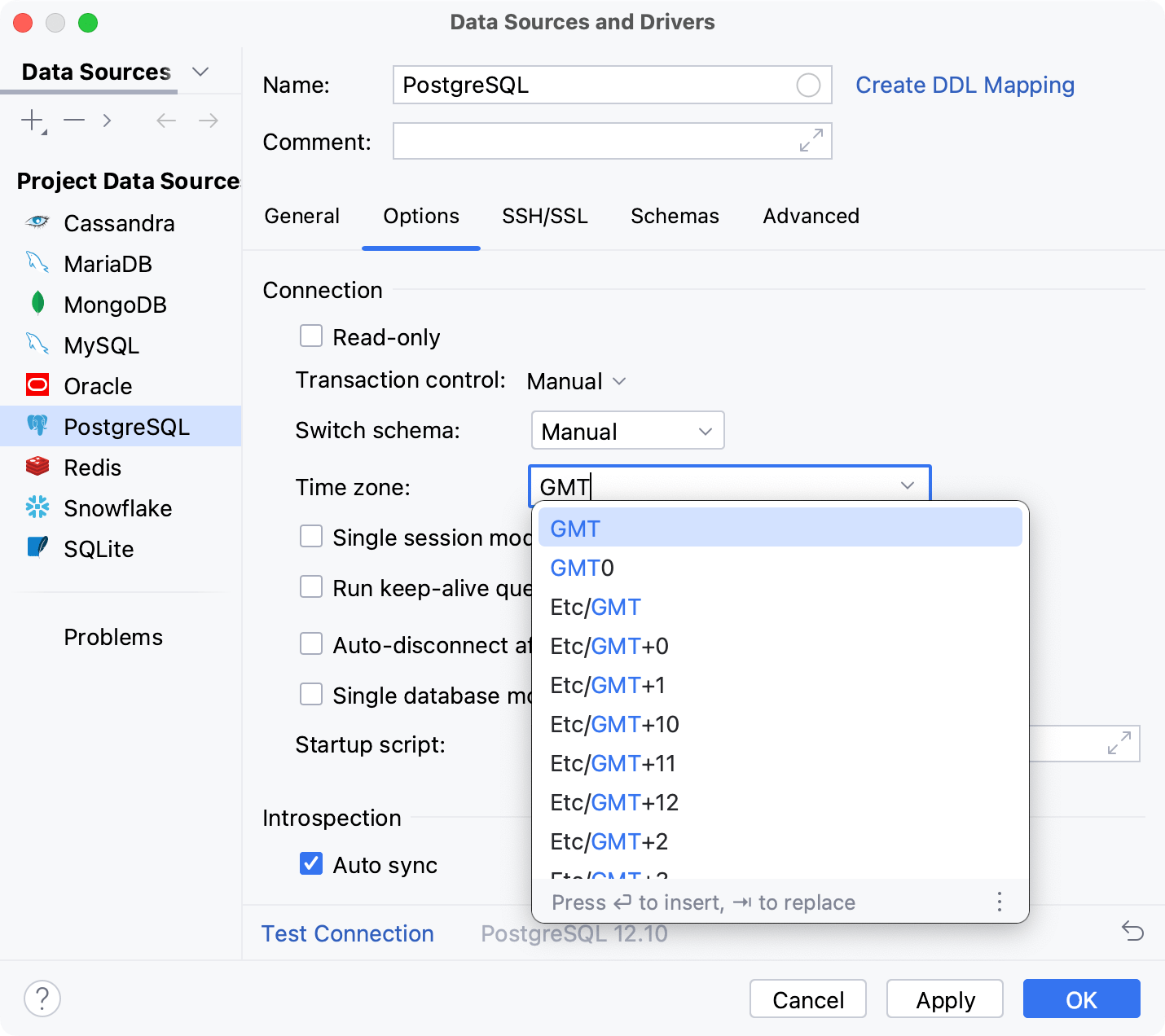 Select a time zone in the Time zone field