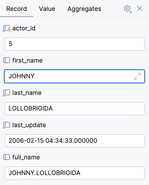 Single-column record view layout in the data editor