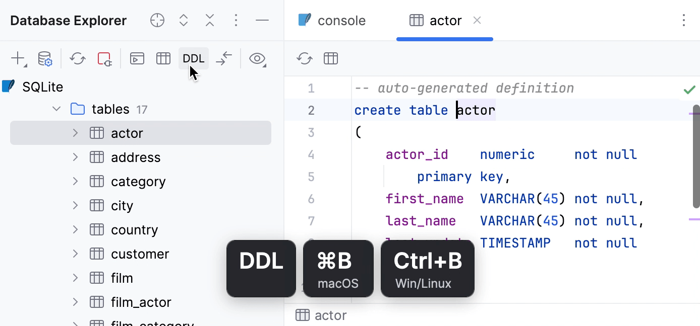 Edit the DDL definition of a database object