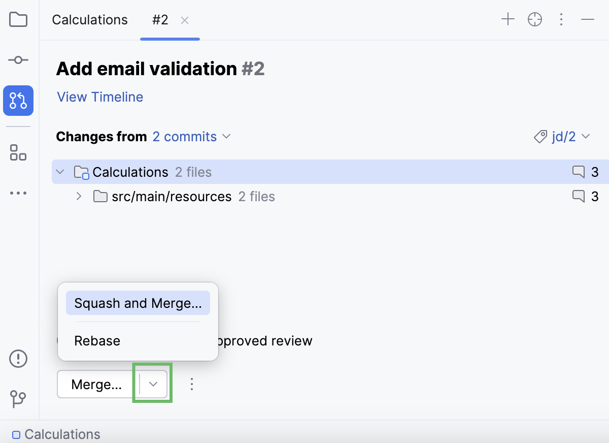 Pull request overview with merge options