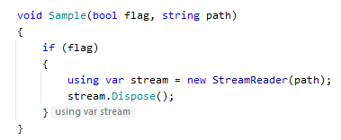 JetBrains Rider Inlay hints: disposed resource variable