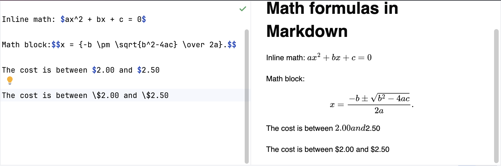 Mathematical expressions in Markdown