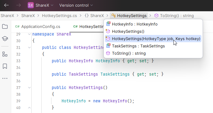 JetBrains Rider: Member structure in the navigation bar