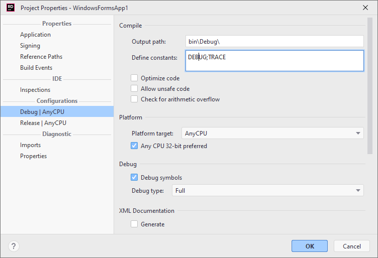 JetBrains Rider: Project Properties dialog