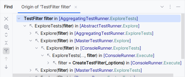 Value origin hierarchy in the Find window