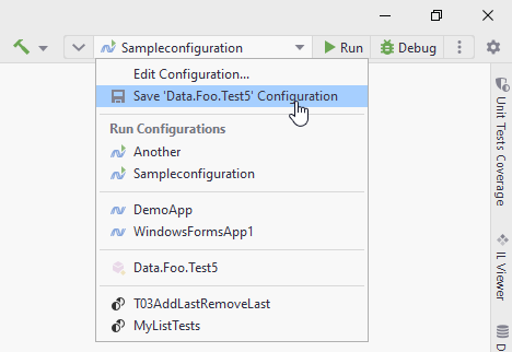 JetBrains Rider: Saving temporary run/debug configuration