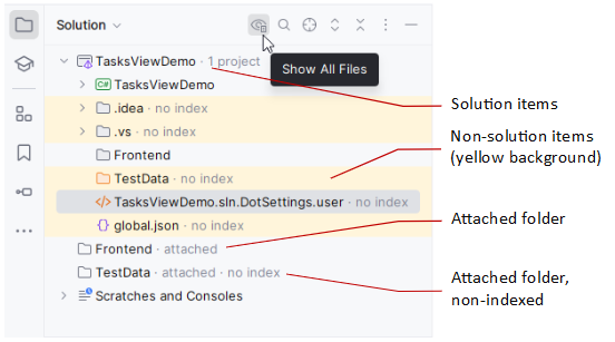 JetBrains Rider: Solution Explorer