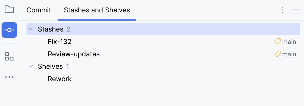 The Stashes and Shelves tab