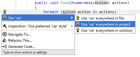 'var' usage quick-fix