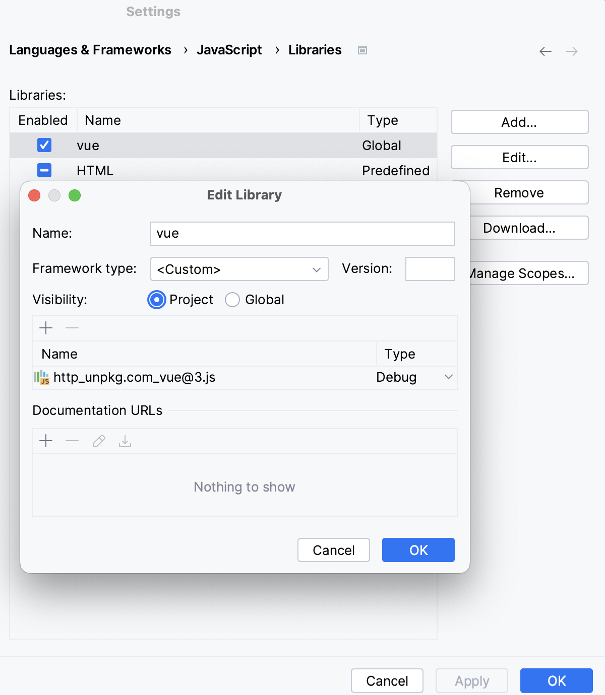 Configure the visibility of a library