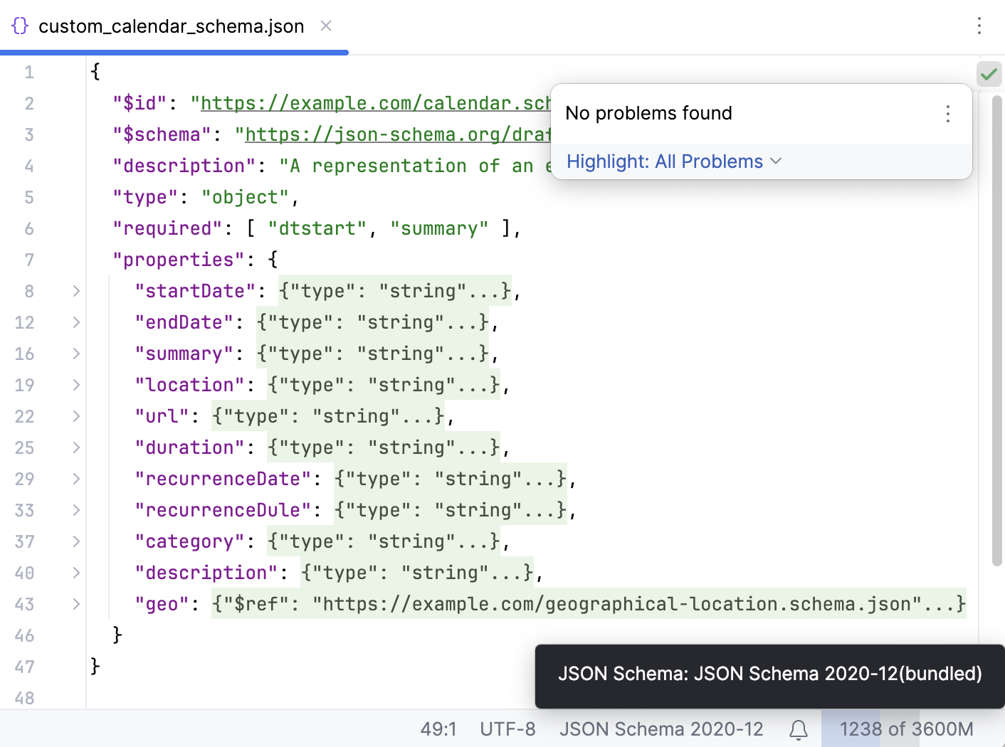 Custom schema meets the 2020-12 standard