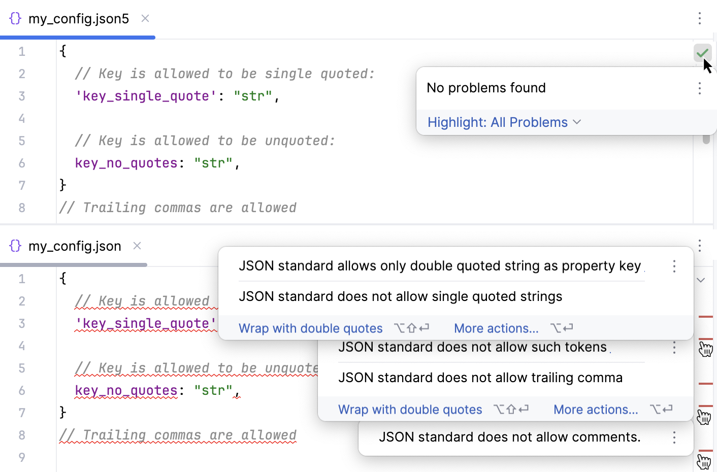 Configuration file that uses JSON5 with the default extension .json5