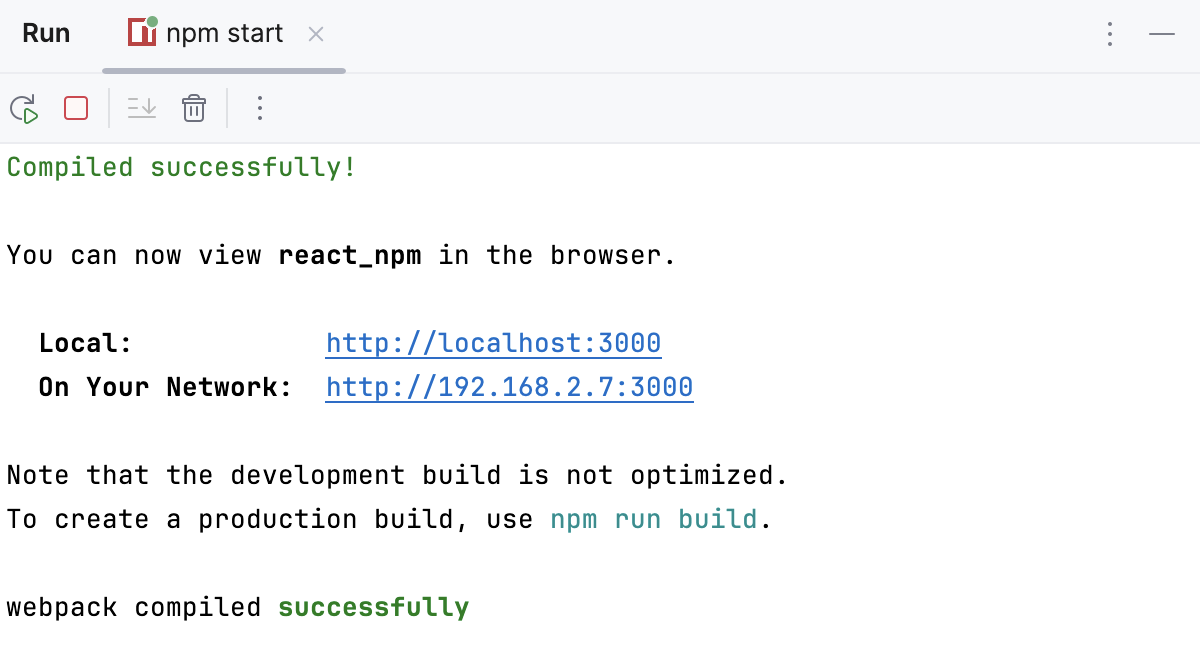 React app is running