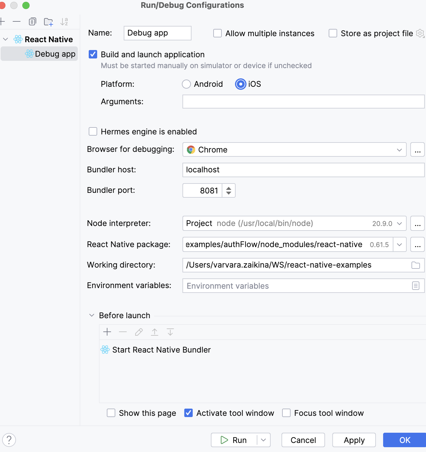 React Native Run/Debug Configuration React Native Run/Debug Configuration