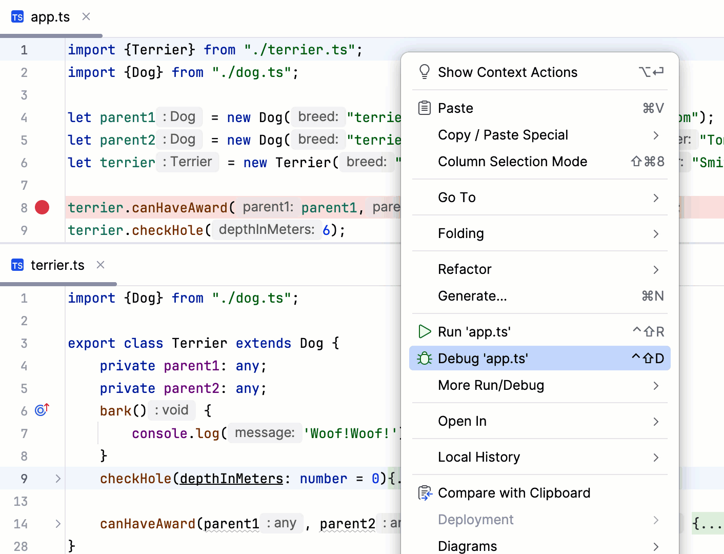 Debug server-side TypeScript from the editor