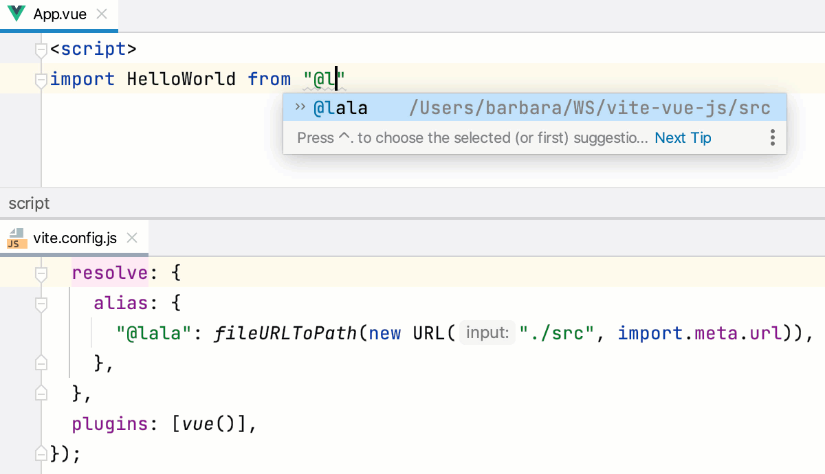 Completing alias in import statements