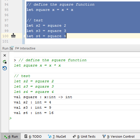JetBrains Rider: F# Interactive in action JetBrains Rider: F# Interactive in action