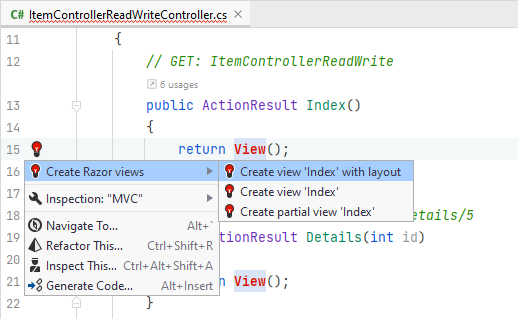 JetBrains Rider: ASP.NET Scaffolding. Create missing Views JetBrains Rider: ASP.NET Scaffolding. Create missing Views