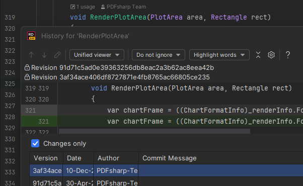 JetBrains Rider: VCS history